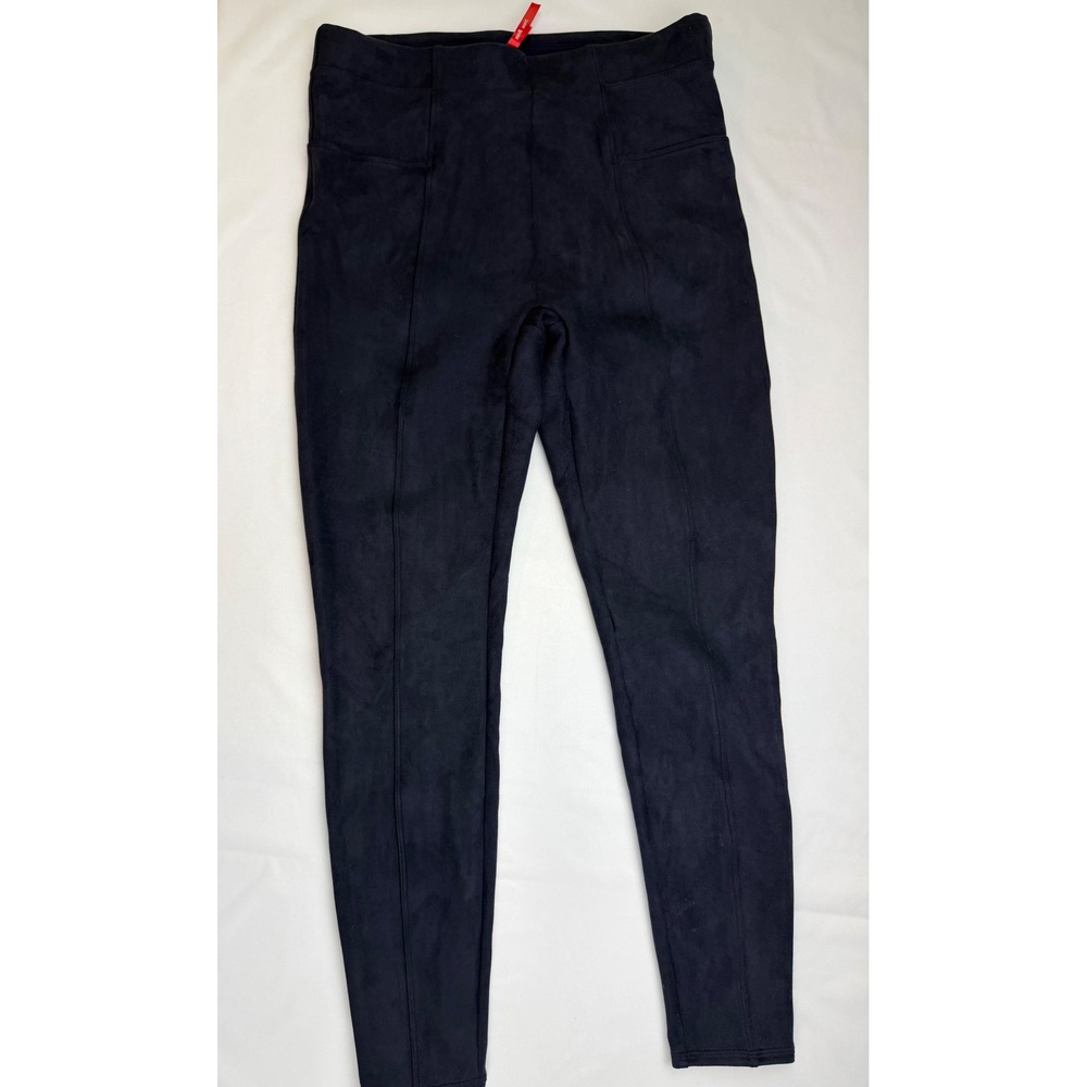 Spanx Faux Suede Leggings Navy Blue High Waisted Seamed XL